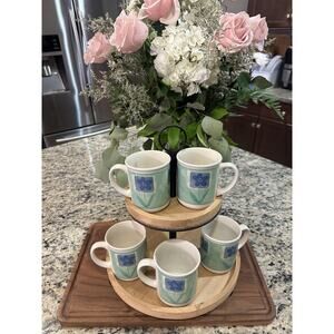 Vintage Made In England (SET OF 5) Light Green & Perwinkle Flowers Cups Mugs